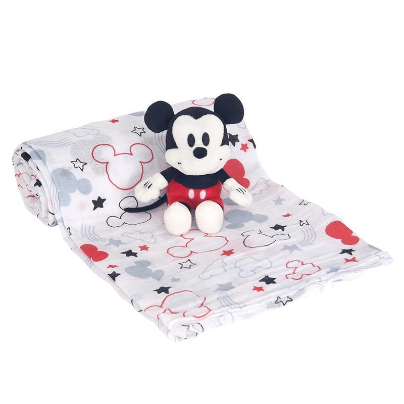 Lambs & Ivy Swaddle Blanket & Plush Toy Gift Set, Mickey Mouse