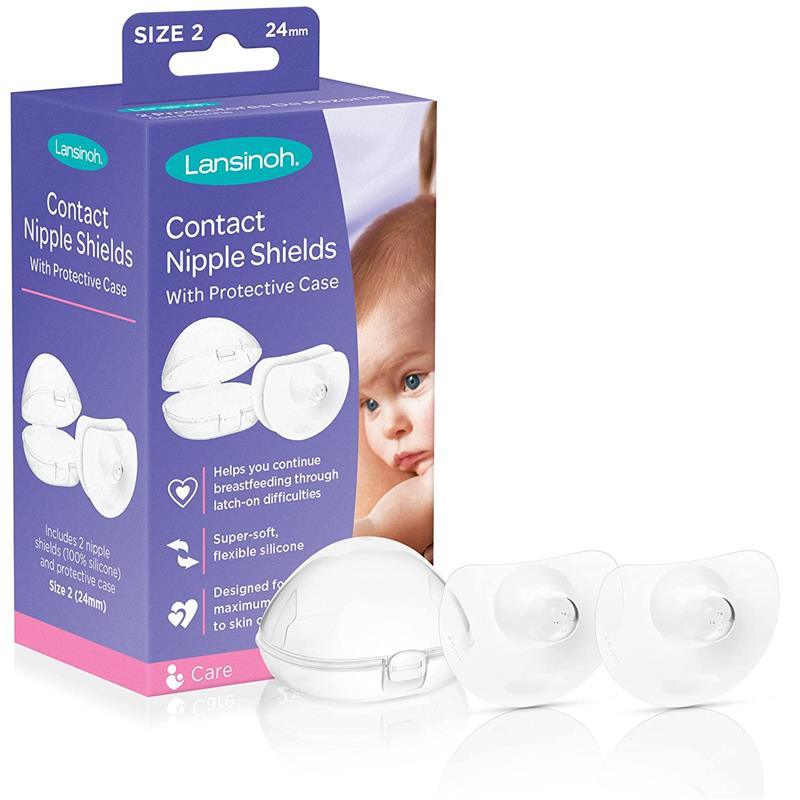 Lansinoh Contact Nipple Shields for Breastfeeding, 2 Nipple Shields (24mm)  and Case