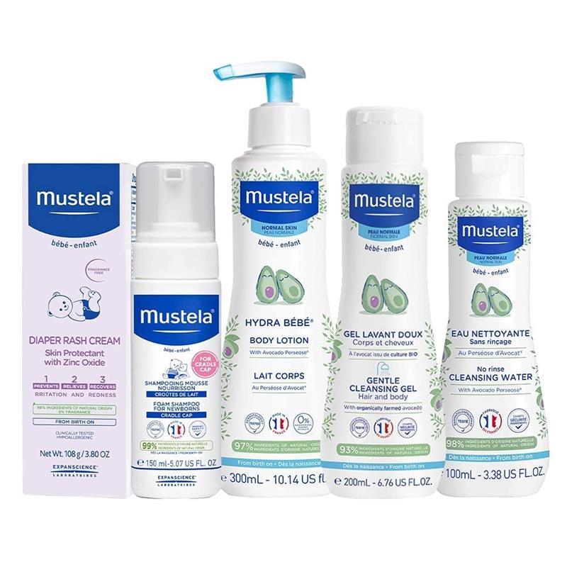 Mustela Bebe On-The-Go Travel Set - Baby Skin Care & Bath Time Gift Set -  Natural & Plant-Based - 3 Items Set - Packaging may vary 