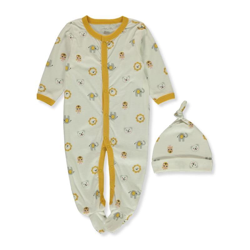 Rene Rofe - Baby Neutral Safari Footed Coverall & Cap