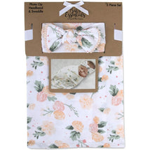 A.D Sutton - Baby Cotton Swaddle Blanket Wrap with Headband or Hat Set, Flower Image 1