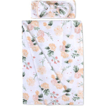 A.D Sutton - Baby Cotton Swaddle Blanket Wrap with Headband or Hat Set, Flower Image 2