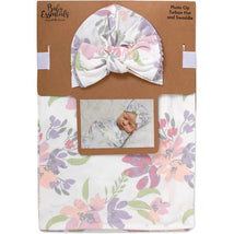 A.D Sutton - Baby Cotton Swaddle Blanket Wrap with Headband or Hat Set, Lilac Flower Image 1