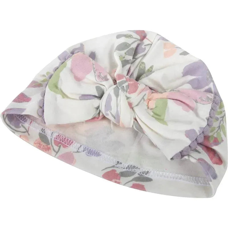 A.D Sutton - Baby Cotton Swaddle Blanket Wrap with Headband or Hat Set, Lilac Flower Image 3