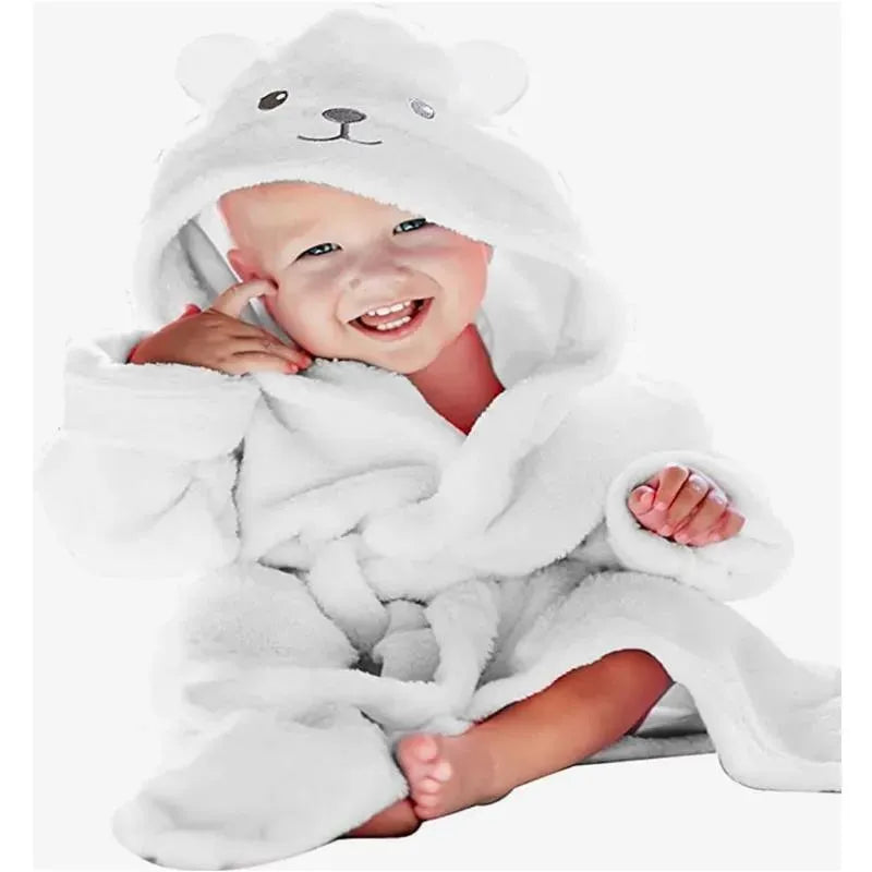 A.D Sutton - Baby Terry Cloth Plush Animal Face Robe, 0-9 Month Baby Robe with Ears, White Bear Image 3