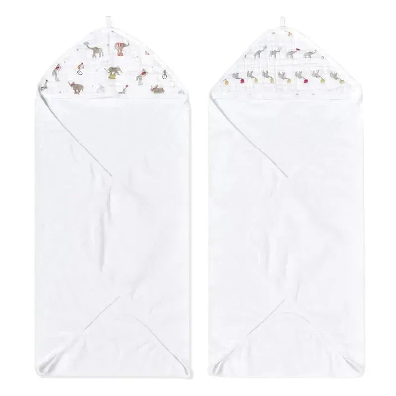 Aden + Anais - 2 Pk Essential Elephant Circus Hooded Baby Bath Towel Image 1