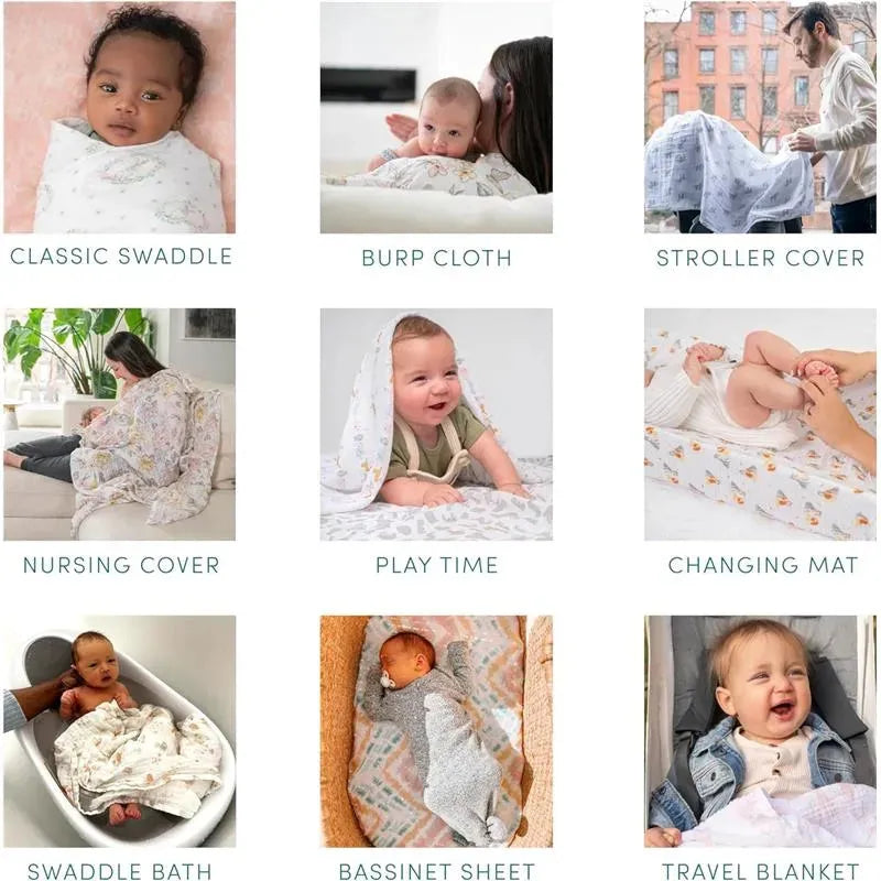 Aden + Anais - Swaddle Blanket, 100% Organic Cotton Blankets, 4 Pack, Safari Dreams Image 3