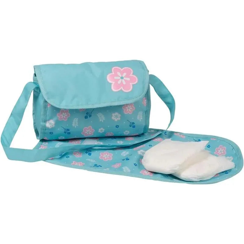 Adora - Baby Doll Diaper Bag, Includes Changing Mat and 2 Doll Diapers, Blue Flower Power Image 1