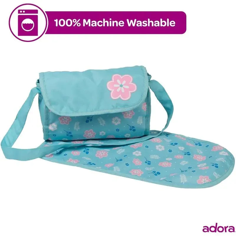 Adora - Baby Doll Diaper Bag, Includes Changing Mat and 2 Doll Diapers, Blue Flower Power Image 2