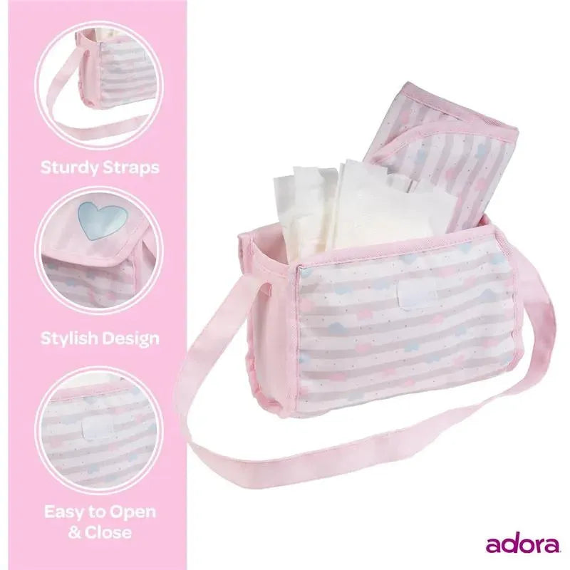 Adora - Baby Doll Diaper Bag, Includes Changing Mat and 2 Doll Diapers, Classic Pastel Pink Image 2