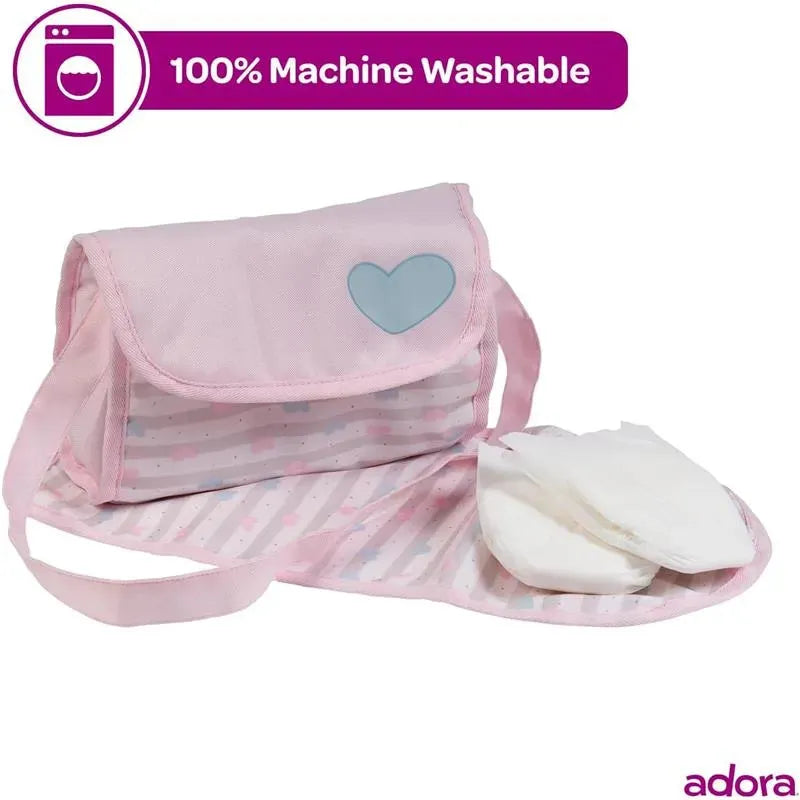 Adora Baby Doll Diaper Bag Includes Changing Mat and 2 Doll Diapers Classic Pastel Pink