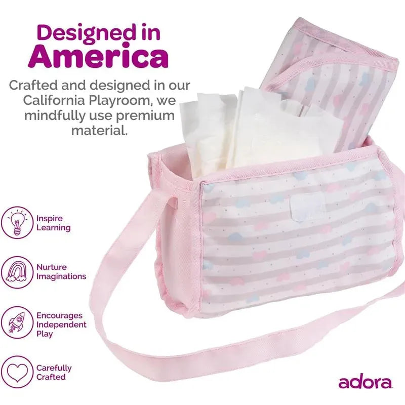 Adora - Baby Doll Diaper Bag, Includes Changing Mat and 2 Doll Diapers, Classic Pastel Pink Image 6