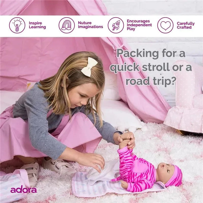 Adora - Baby Doll Diaper Bag, Includes Changing Mat and 2 Doll Diapers, Classic Pastel Pink Image 7