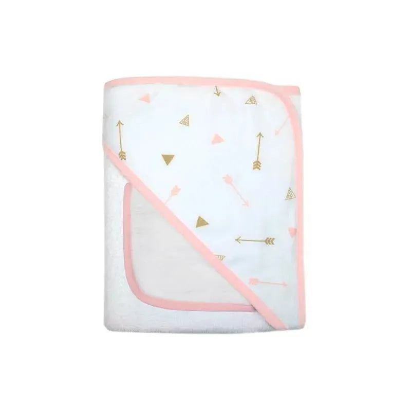 American Baby - Organic Hooded Towel And Washcloth, Gold/Pink Arrows Image 2