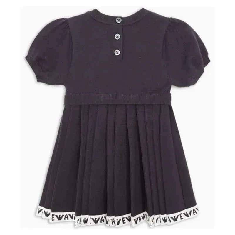 Armani Baby - Girl Short Sleeve Pleated Dress Logo, Navy Image 2