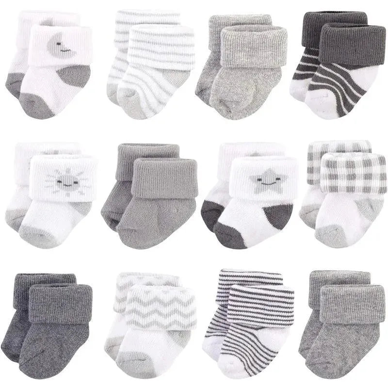 Baby Vision - Baby Girls' Cotton Rich Newborn and Terry Socks, Moon, 0-3M, 12Pk Image 1