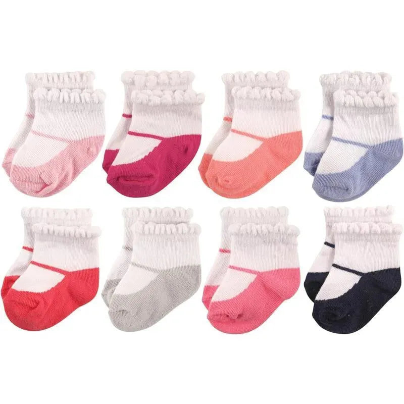 Baby Vision - Hudson Baby Baby Girls' Cotton Rich Newborn and Terry Socks, Mary Jane, 0-6M, 8Pk Image 1