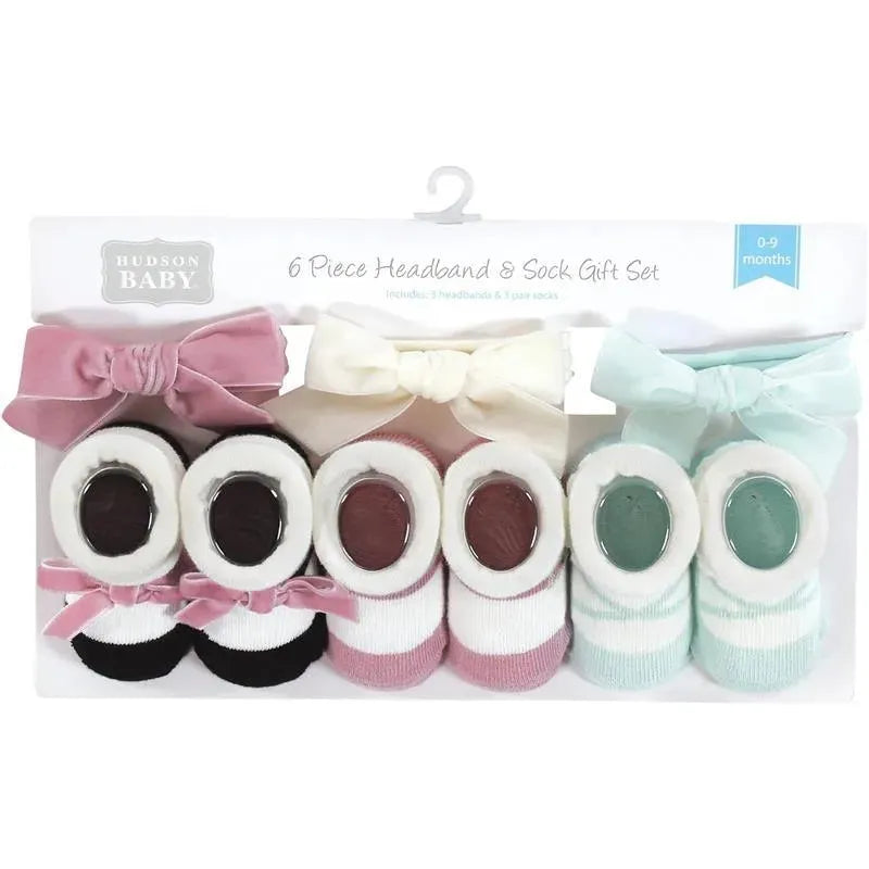 Baby Vision - Hudson Baby Girl's Headband and Socks Giftset, Blush Mint Image 5