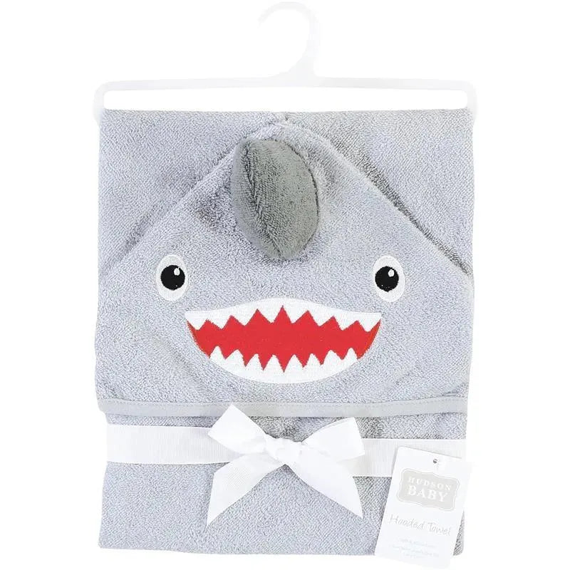 Baby Vision - Hudson Baby Unisex Baby Cotton Animal Face Hooded Towel, Shark Image 2