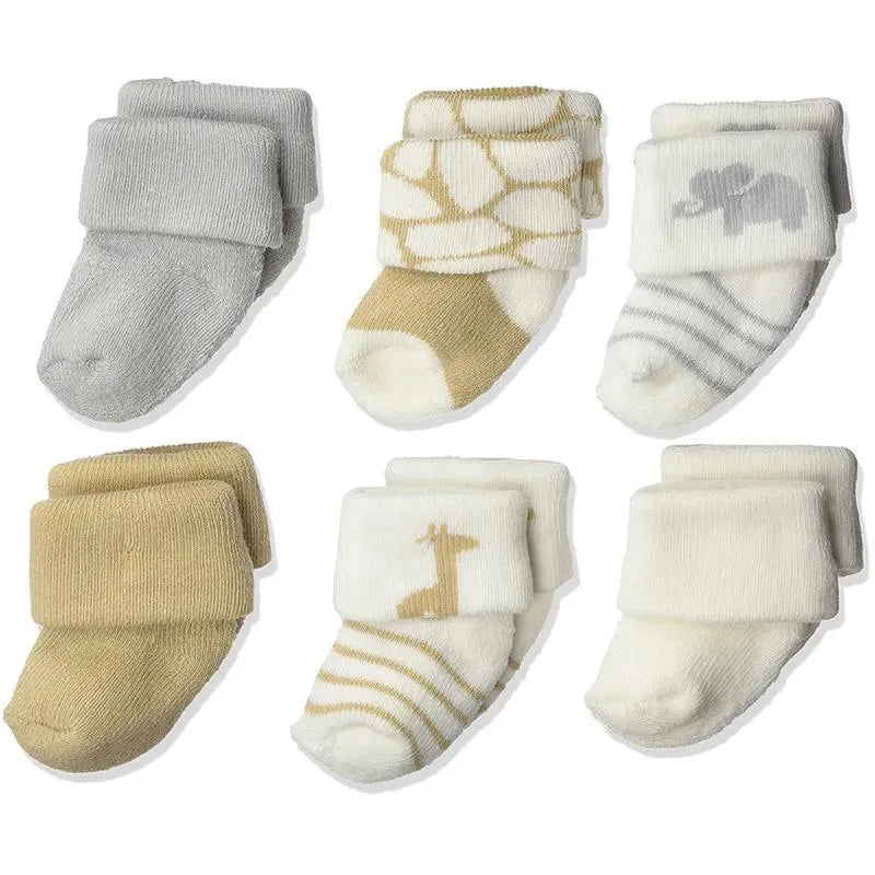 Baby Vision - Luvable Friends Unisex Baby Newborn and Baby Socks Set, Safari, 0-3M, 6Pk Image 1