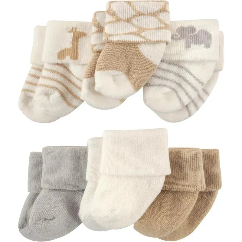 Baby Vision - Luvable Friends Unisex Baby Newborn and Baby Socks Set, Safari, 0-3M, 6Pk Image 2