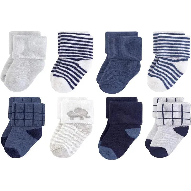 Baby Vision - Touched by Nature Unisex Baby Organic Cotton Socks, Blue Elephant, 0-6M, 8Pk Image 1