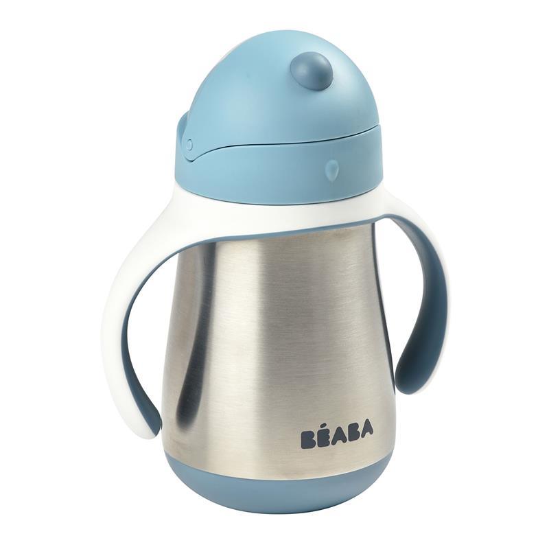Beaba - Stainless Steel Straw Sippy Cup with Handles, Rain Image 3