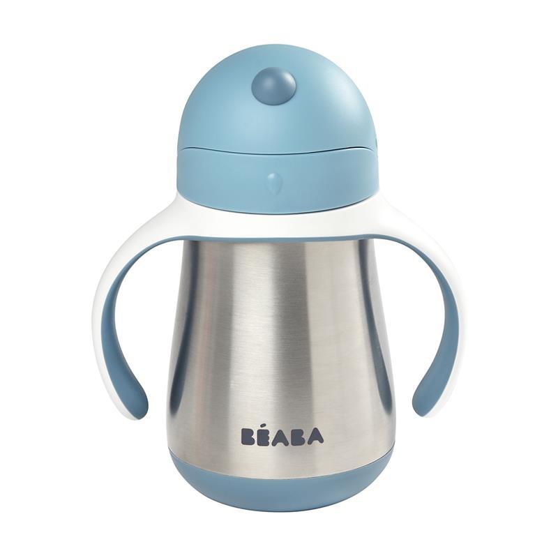 Beaba - Stainless Steel Straw Sippy Cup with Handles, Rain Image 4