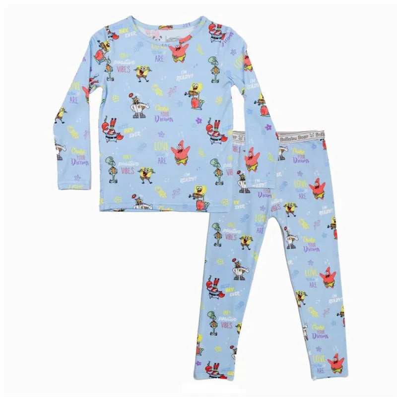 Bellabu Bear - Spongebob Squarepants, Good Vibes Bamboo Kids Pajamas Image 4