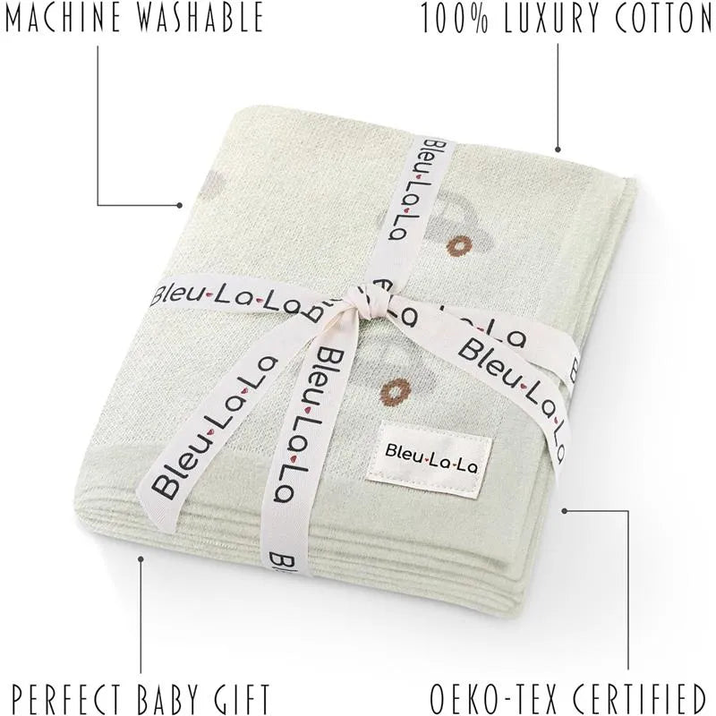 Bleu La La - 100% Luxury Cotton Receiving Swaddle Baby Blanket, Cars Cream Image 9