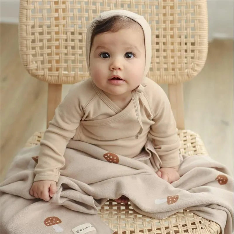 Bleu La La - 100% Luxury Cotton Swaddle Receiving Baby Blanket, Mushroom Camel Image 3