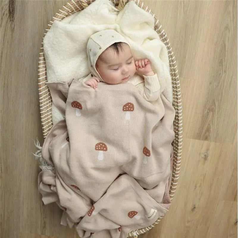 Bleu La La - 100% Luxury Cotton Swaddle Receiving Baby Blanket, Mushroom Camel Image 4