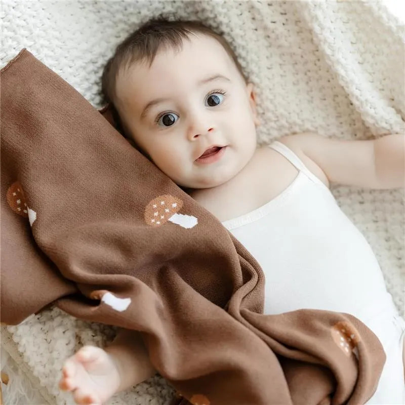 Bleu La La - 100% Luxury Cotton Swaddle Receiving Baby Blanket, Mushroom Camel Image 7