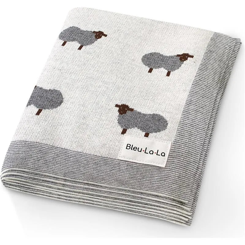 Bleu La La - 100% Luxury Cotton Swaddle Receiving Baby Blanket, Sheep Ivory Image 1