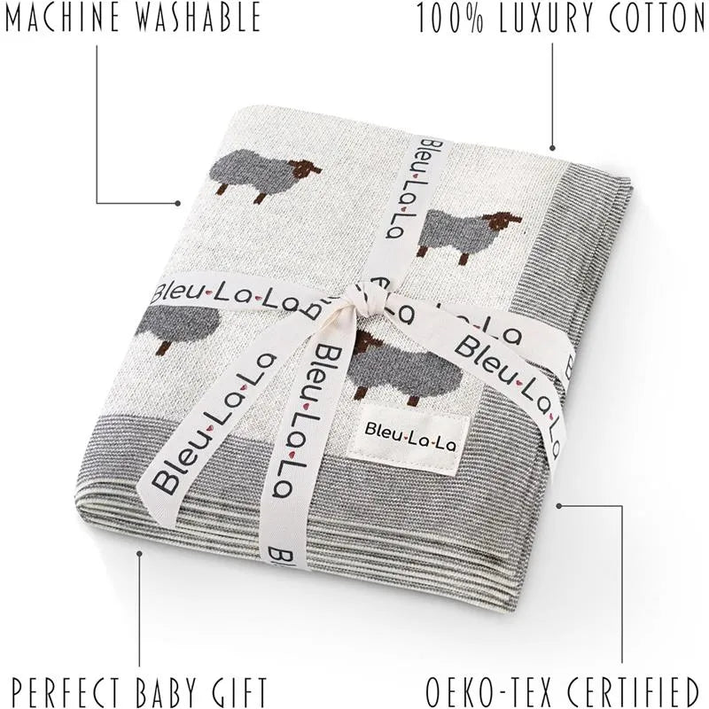 Bleu La La - 100% Luxury Cotton Swaddle Receiving Baby Blanket, Sheep Ivory Image 6