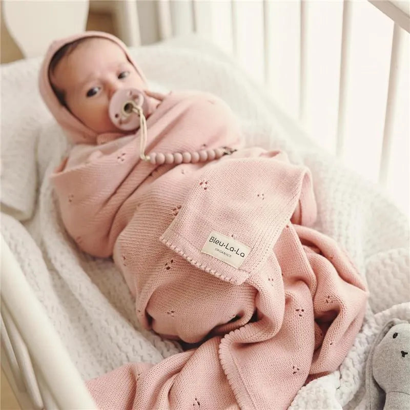 Bleu La La - 100% Organic Cotton Pointelle Swaddle Receiving Baby Blanket, Ballet Slippers Image 5