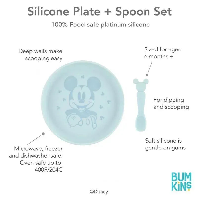 Bumkins - Disney Baby and Toddler Silicone Plate and Spoon Set, 6 Months Up, Mickey Mouse Image 6