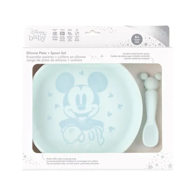 Bumkins - Disney Baby and Toddler Silicone Plate and Spoon Set, 6 Months Up, Mickey Mouse Image 7