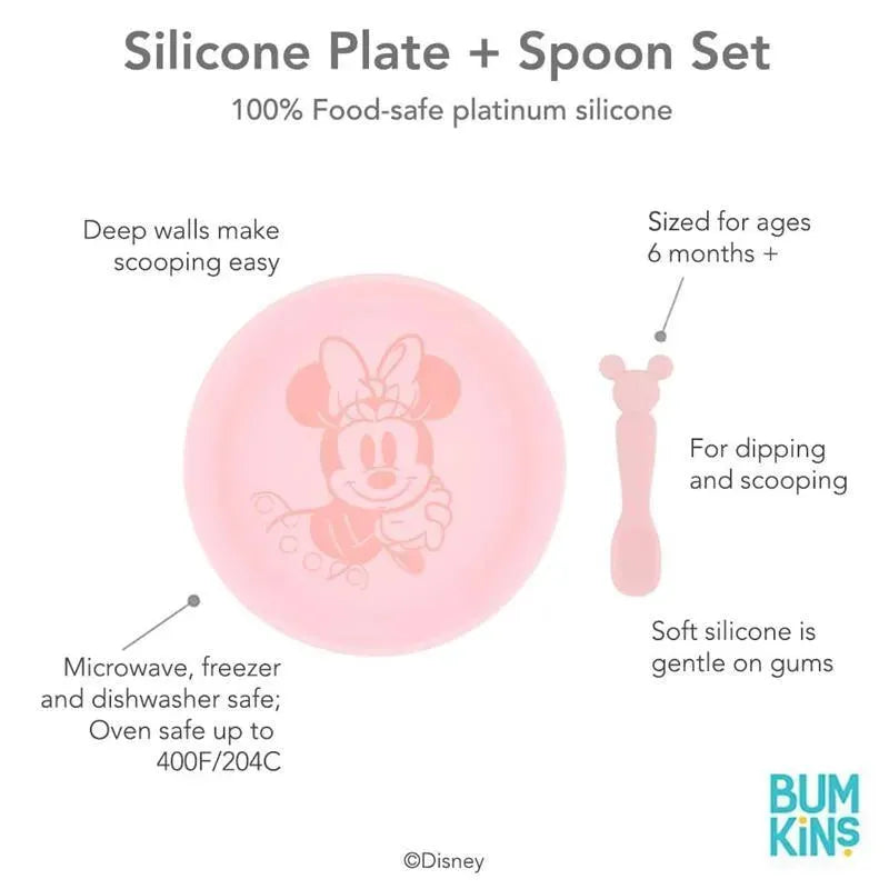 Bumkins - Disney Baby and Toddler Silicone Plate and Spoon Set, 6 Months Up, Minnie Mouse Image 2