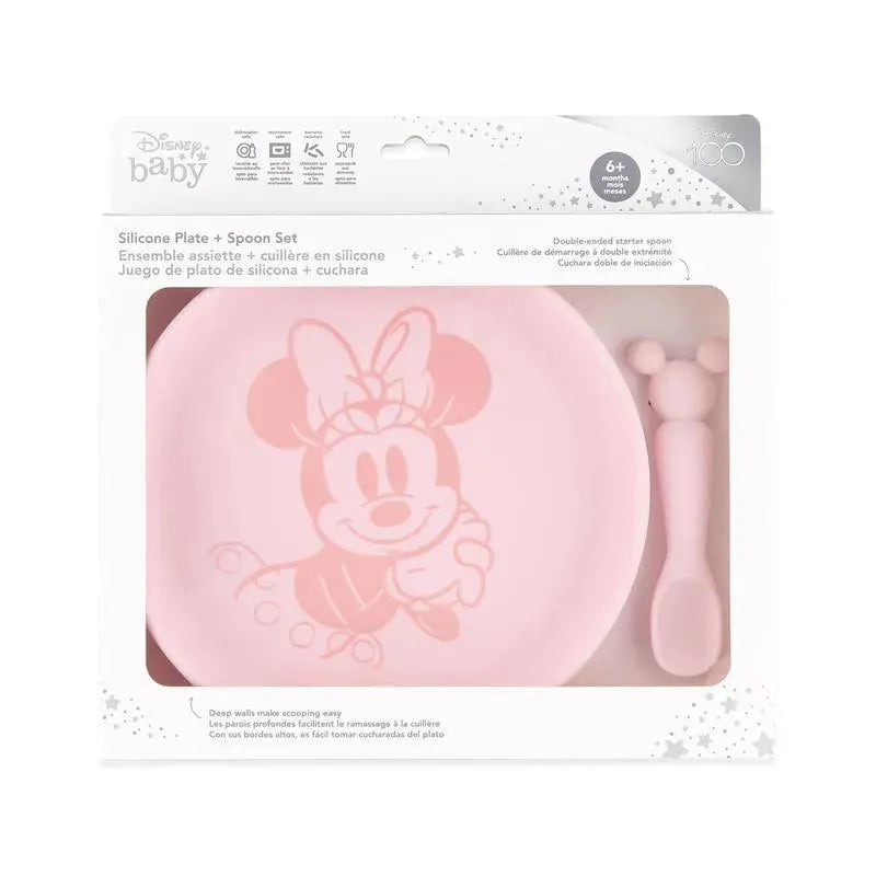 Bumkins - Disney Baby and Toddler Silicone Plate and Spoon Set, 6 Months Up, Minnie Mouse Image 3