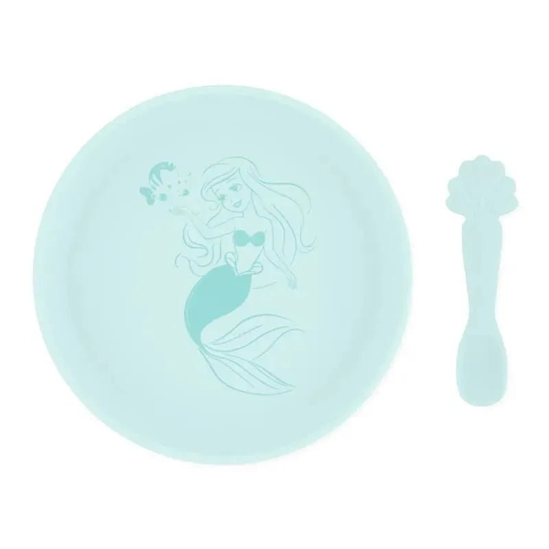 Bumkins - Disney Baby and Toddler Silicone Plate and Spoon Set, 6 Months Up, Princess Ariel Image 1