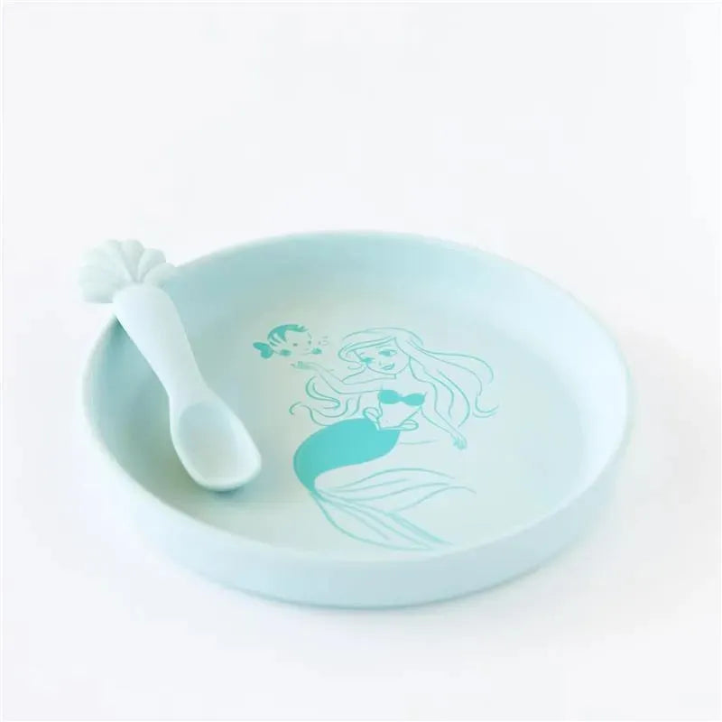 Bumkins - Disney Baby and Toddler Silicone Plate and Spoon Set, 6 Months Up, Princess Ariel Image 3