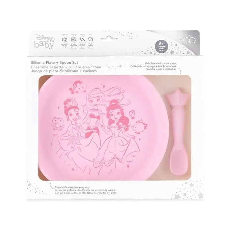 Bumkins - Disney Baby and Toddler Silicone Plate and Spoon Set, 6 Months Up, Princess Image 4