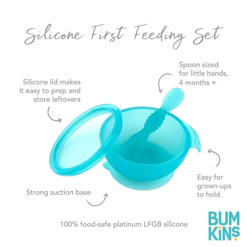 Bumkins - Silicone Feeding Set with Suction for Baby and Toddler, Blue Jelly Image 2