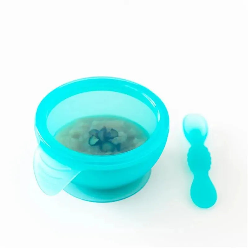 Bumkins - Silicone Feeding Set with Suction for Baby and Toddler, Blue Jelly Image 3