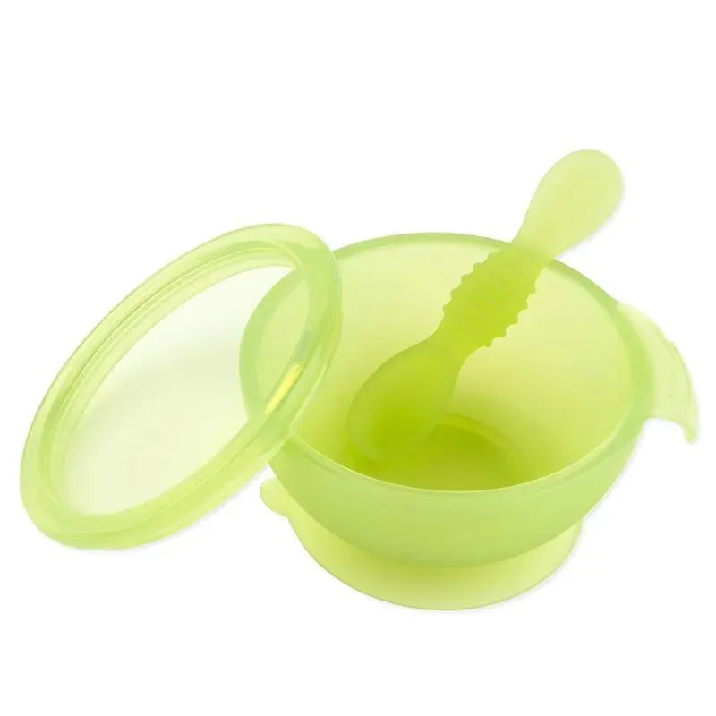 Bumkins - Silicone Feeding Set with Suction for Baby and Toddler, Green Jelly Image 1