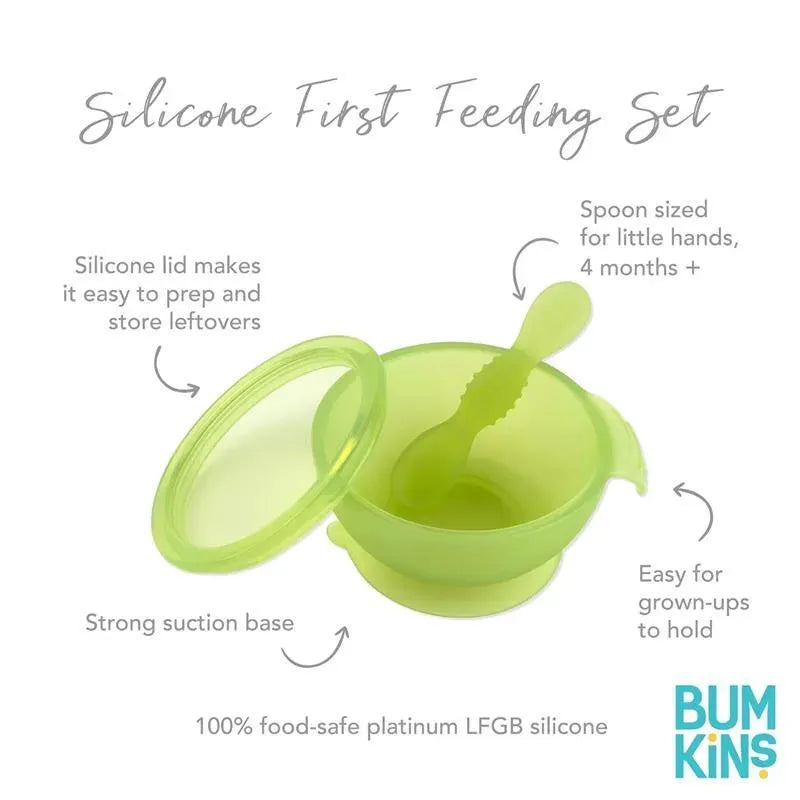 Bumkins - Silicone Feeding Set with Suction for Baby and Toddler, Green Jelly Image 2