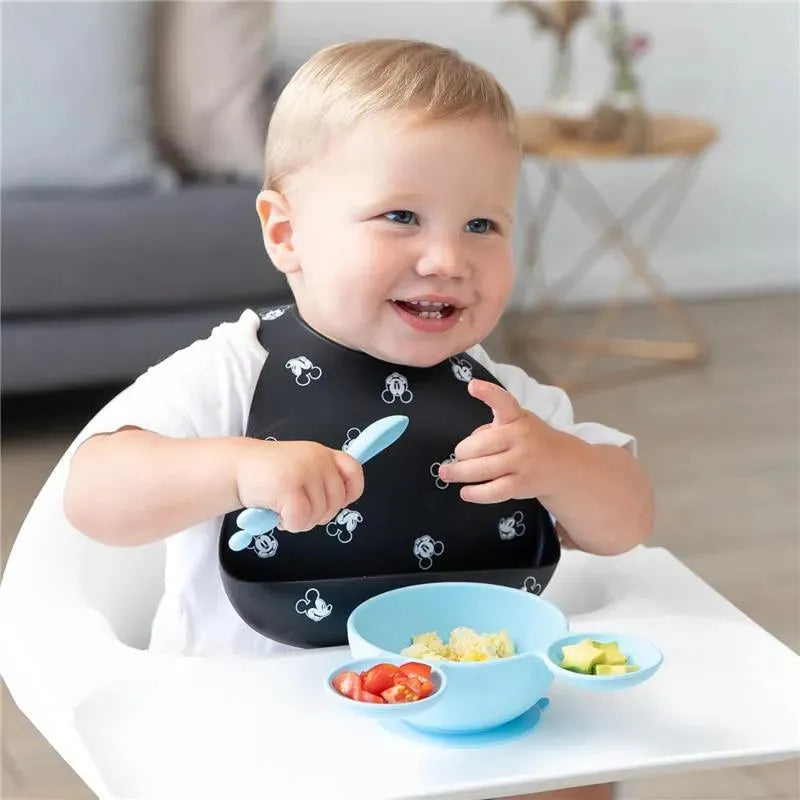 Bumkins - Silicone Feeding Set with Suction for Baby and Toddler, Mickey Mouse Light Blue Image 4