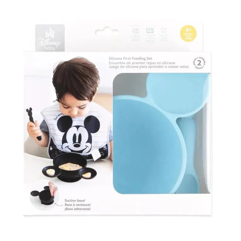 Bumkins - Silicone Feeding Set with Suction for Baby and Toddler, Mickey Mouse Light Blue Image 6