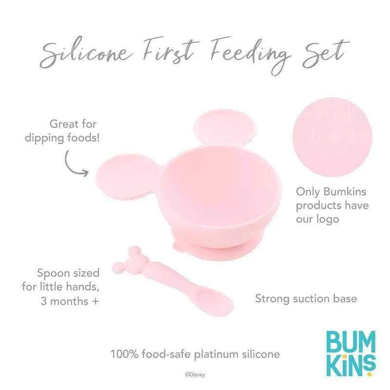 Bumkins - Silicone Feeding Set with Suction for Baby and Toddler, Minnie Mouse Light Pink Image 3